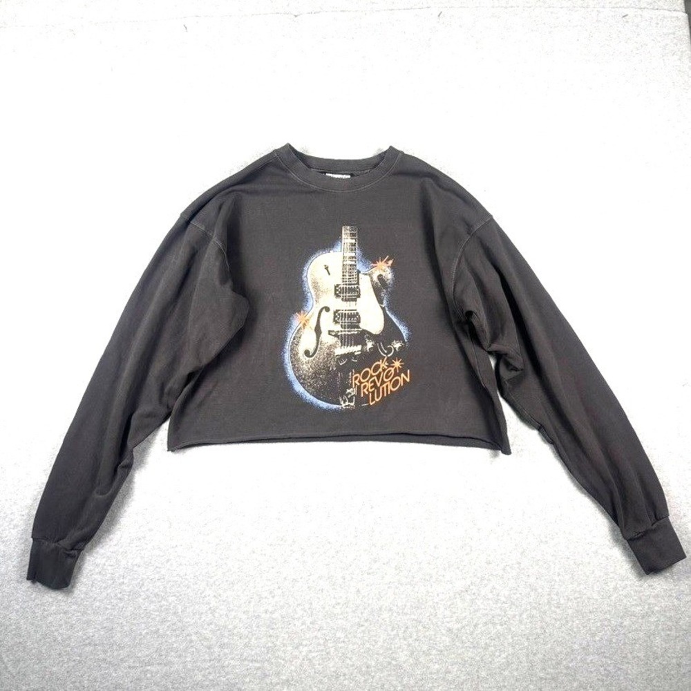 Girl Dangerous Rock Revolution Cropped Graphic Sweatshirt Black Women's M